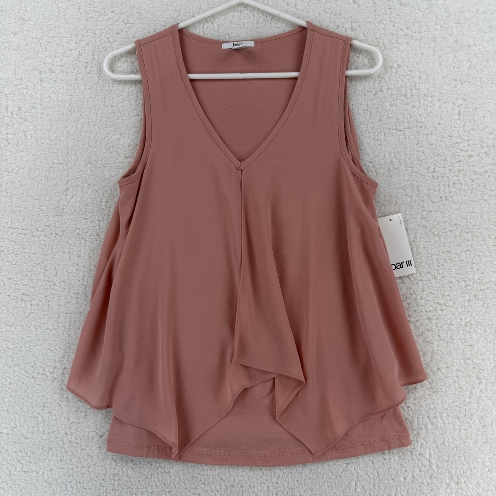 Bar III Tank Top Womens Small Pink Tender Rose V Neck Layered Hi Low Hem Draped